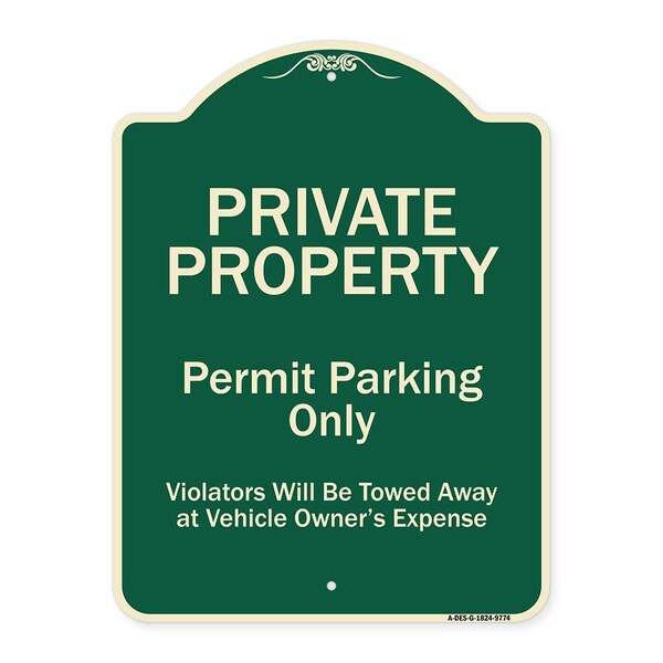 Designer Series-Private Property Permit Parking Violators Will Be Towed A, 24" x 18", G-1824-9774